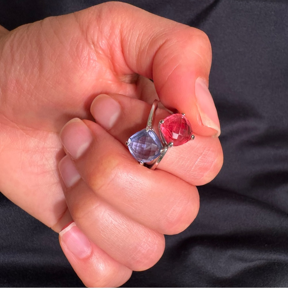 Elegant Pink and Blue Gemstone Ring Set - Picture 7 of 8